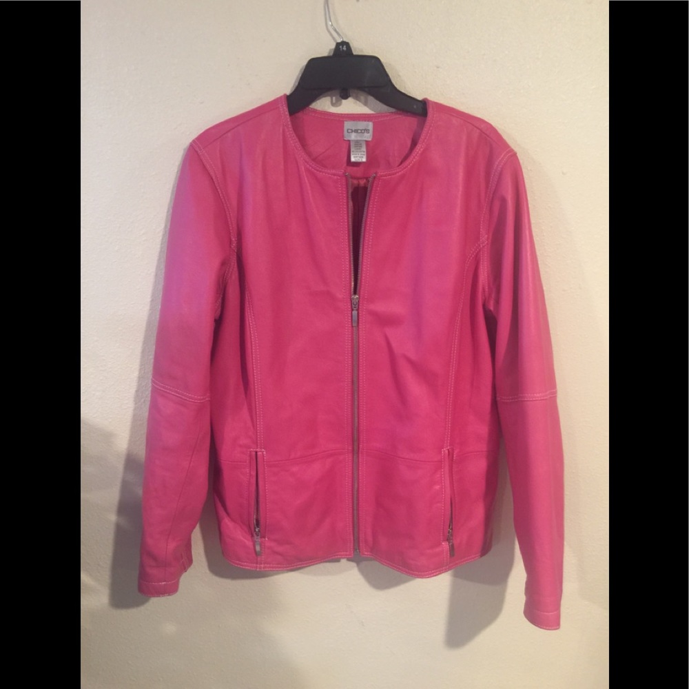 Chico's Hot Pink Leather Zip Jacket